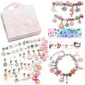 Pink marble gift box set featuring DIY crystal beads and metal charms for girls' bracelets - Pink Bracelet Set
