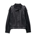 Giacca da motociclista in pelle PU nera da donna con trama grana e dettagli con zip - XS / Nero