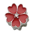 Red enamel cherry blossom bead with crystal accent for DIY charm bracelets - Sparkling Flower Style (13212)