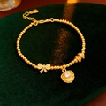 Elegant gold beaded bracelet featuring a sparkling bow and shell charm in luxury style - 12# Bracelet-Gold-Bowknot Shell Style