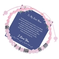 Bracciale intrecciato rosa codice Morse con quarzo rosa su biglietto regalo per mamma - A mia mamma speciale