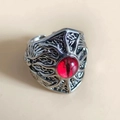 Vintage silver punk ring featuring a striking red evil eye in an adjustable open band design - Adjustable Open / Type 3 Devil Eye Red Gemstone