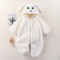 Cozy white rabbit fleece romper for infants featuring long ears and zipper closure - 66 / White