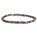 Elastic bracelet with multi-color natural tourmaline beads in a polished round finish - 4mm Rainbow Tourmaline