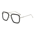 Classic silver metal aviator glasses with black inner rims and dual bridge design - Silver Frame Anti-Blue Light