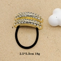 Elegant gold metal starfish hair tie with sparkling rhinestones for ponytail styling - Golden Double Row Rectangle Rhinestone
