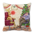 Detail of Christmas reindeer cartoon print on premium peach skin fabric cushion cover - 18x18 Inch / 34