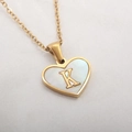 Delicate gold heart necklace with white mother of pearl and gold letter K pendant - Letter K