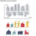 Macro detail of silicone house mold showing dimensions and 10 mini architectural cavities - D4805 10-Hole House Mold Style 02