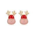 Festive Christmas reindeer stud earrings with gold antlers and red enamel finish - Reindeer Head 5