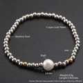 Pulsera de cuentas de acero dorado con una perla de concha blanca de 10 mm central - Plata Nh11-7
