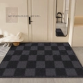 French style checkerboard doormat in black and grey, non-slip PVC material for entryways - 80x120cm / Twilight Cafe - Pineapple Pattern - Horizontal Layout