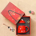 Set regalo tazza in ceramica a forma di albero di Natale con cucchiaio e decoro - Rosso (Confezione regalo)