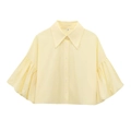Detail of light yellow shirt collar with M size tag and puff sleeve tailoring - Light Yellow