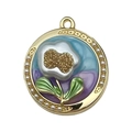 French vintage enamel round pendant with Monet flower and blue purple finish - Blue Purple Gold-Sprinkled Pearl Leaf-22100