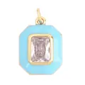 Rectangular gold pendant with light blue enamel and a large clear faceted zircon stone - Lake Blue Rectangle