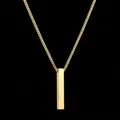 Minimalist gold bar pendant necklace with vertical box chain for customized engraving - Gold (Box Chain)