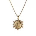 Detail of gold-plated Virgin Mary pendant with colorful gemstones and box chain necklace - 0176 Colorful Gem Virgin Mary