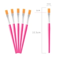 Set of 6 pink nylon paint brushes with silver ferrules and detailed size dimensions - 10.5cm Rose Red Handle Small Flat Brush / Rose Red