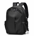 Minimalist black large capacity campus backpack with durable nylon fabric and mesh straps - Black
