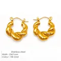Twisted croissant hoop earrings in 18k gold plated stainless steel, 23x21mm variant - Thick Gold Twisted Hoop Earrings (TE19131-Gold)