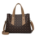 Bruine en beige leren handtas met geprint patroon en verstelbare riem - Khaki & Beige