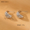 Macro detail of silver pleated hoop earrings showing 1.5cm size and 4.7g weight - Silver Woven Texture Earrings