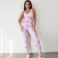 Tuta da yoga senza maniche con motivo tie-dye marmo rosa e vestibilità slim elastica - S / Tuta lunga rosso rosa