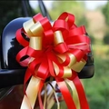 Large red and gold decorative car bow attached to a rearview mirror for wedding events - Red + Gold 5Pcs/Pack