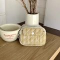 Quilted yellow and white checkered coin purse with zipper and snap button closure - Yellow Check