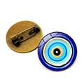 Turkish blue evil eye brooch set with glass gem and antique bronze metal backing pin - Bronze-1
