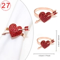 Rose gold heart arrow napkin ring with red crystals for hotel table decor - Arrow Through Heart Rose Gold Red Rhinestone