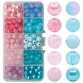 DIY jewelry kit with 10 compartments containing pink and blue gradient glass beads and pearls - Mixed 4 Strawberry Smoothie approx 200pcs
