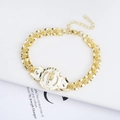18K gold plated rose flower chain religious bracelet with white enamel saint coin charm - White Coin Saint Relief Rose Chain Bracelet