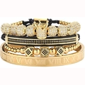 Set di 4 braccialetti da uomo neri e oro con corona e numeri romani inciso - Set Oro 4 pezzi (Corona + Cubo + Tubo + Bangle Romano)