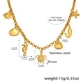 Detailed dimensions of golden stainless steel ocean charms including seahorse and sea turtle - 41+5cm / Gold DIY Multi-Charm Necklace (P1249)