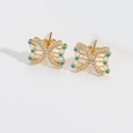 French vintage gold butterfly stud earrings with blue white enamel and zircon stones - Blue Arch (ES2760-5)