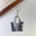 Miniature handbag keychain featuring grey marble acrylic pendant with silver metal ring - 1# Texture Black