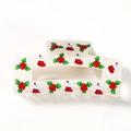 Pince à cheveux de Noël blanc nacré avec motifs festifs de chaussettes et baies de houx - Chaussette de Noël (Grand) (C3-2-9)