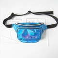 Vibrant laser blue holographic waist bag with adjustable black strap and dual zippers - Iridescent Blue