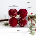 Deep red flocked Christmas balls set of 4 with gold glitter patterns in a clear display box - 8CM Flocked Rhinestone Painted Ball (4Pcs)