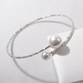 Silver-plated pearl choker with faceted metal beads and white pearls in minimalist style - 8# Necklace-White Open (HN2476)