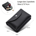 Detail view of black lychee leather coin purse with dimensions 12x8x4cm and inner pockets - Double Layer / Black