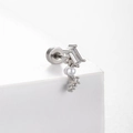 Titanium steel moon and star screw back earring with zircon and pearl on a white step - Pearl Zircon Cluster Style (A135-1#)