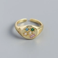 Anello in argento S925 dorato con pietre preziose colorate e motivo a stella - Aperto Regolabile / Oro
