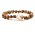 Picture Jasper beaded bracelet with a white dolphin accent bead on a plain white background - Picture Jasper