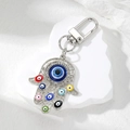 Hamsa-Hand-Schlüsselanhänger mit bunten Bösen Blick Anhängern und Strass auf Steinuntergrund - Silber mit Mehrfarbiges Auge Stil