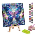 5D DIY diamond painting kit featuring a colorful butterfly with mini wooden easel and tools - Blue And Purple Butterfly Style (6) / 20x30cm