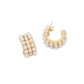 Golden C-shaped stainless steel earrings with white pearls and sparkling crystals - Triple Row Pearl Rhinestone Style (2#)