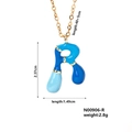 Blue gradient enamel letter R pendant necklace with golden chain and dimension details - Letter R Style (N00906-R)